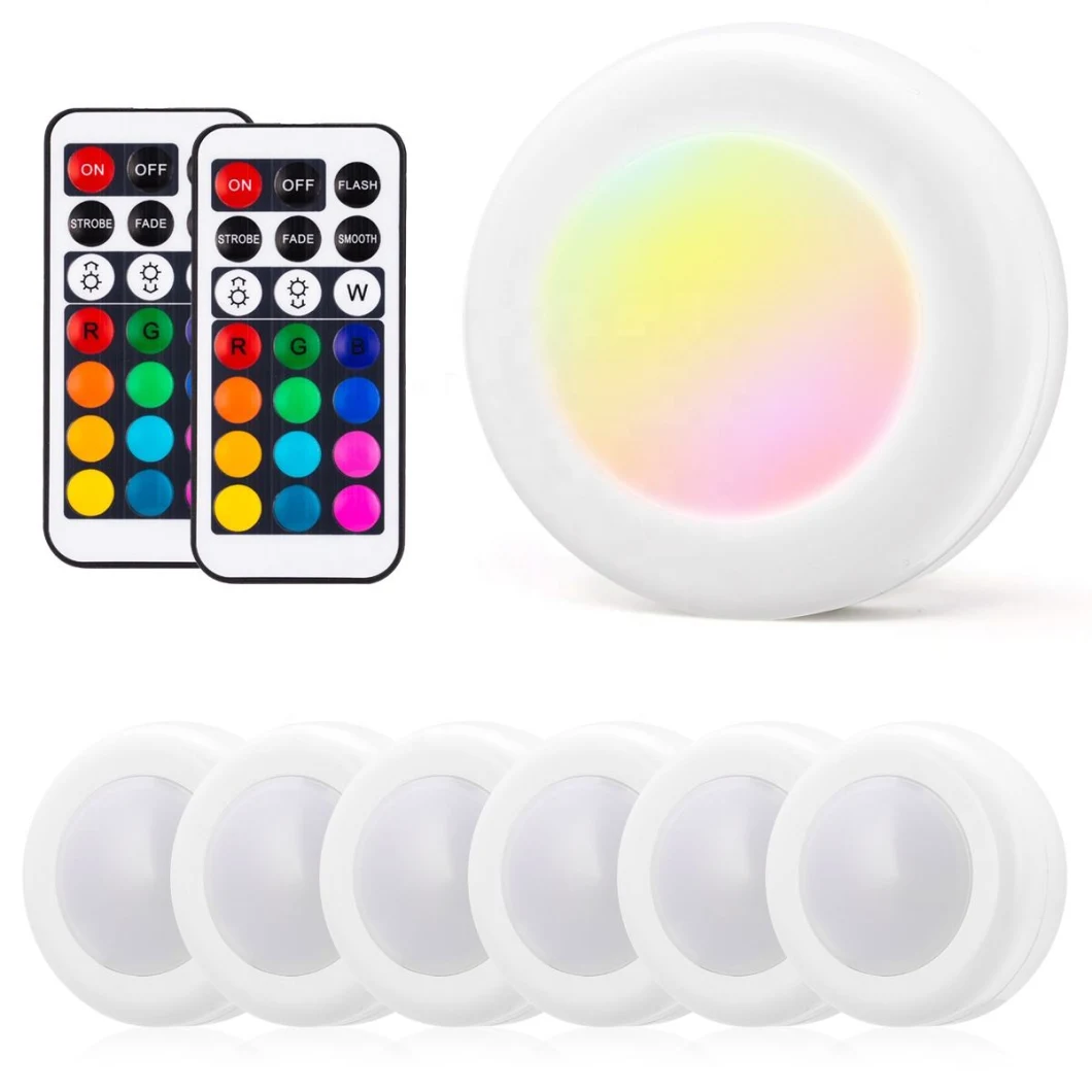 LED RGB Color Cabinet Wireless Lights Battery Operated Puck Light with Remote Control