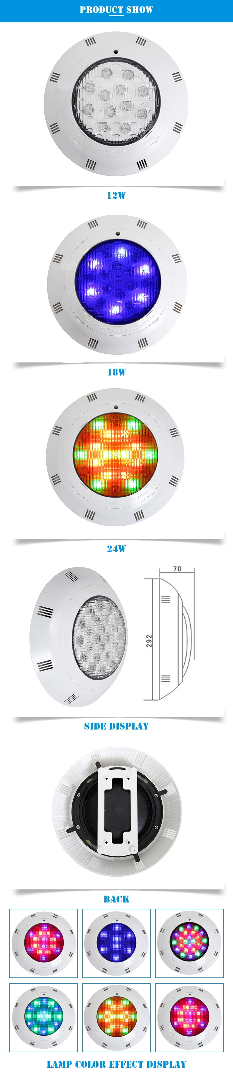 9W 12W 18W Underwater Waterproof IP68 LED Swimming Pool Light