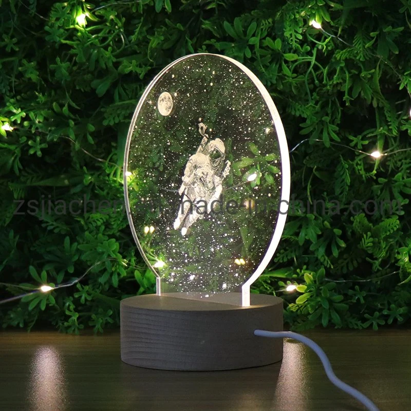 Popular Decoration Light LED Wood Base 3D Night Light Desk Table Lamp with Spaceman Acrylic Sheet